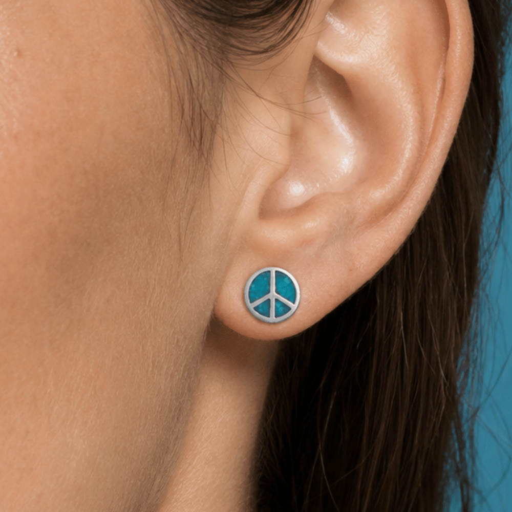 Oxidized Turquoise Chip Peace Sign Stud Earrings
