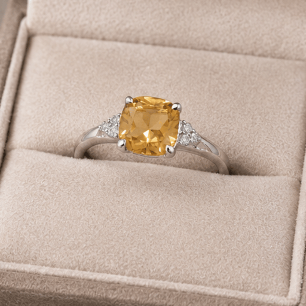Sterling Silver Citrine and CZ Band - view 3