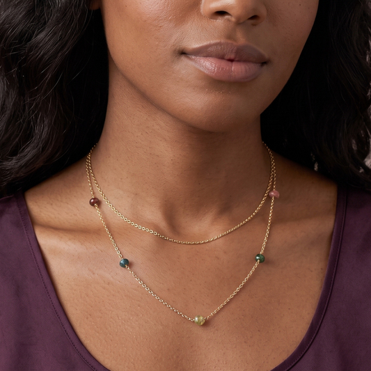 Two Strand 14 Karat Gold Plated Tourmaline Necklace