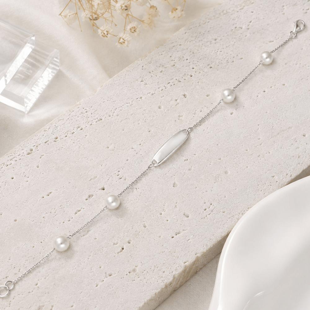 7-inch 4.5mm White Cultured Freshwater Pearl ID Bracelet - Silver - view 2
