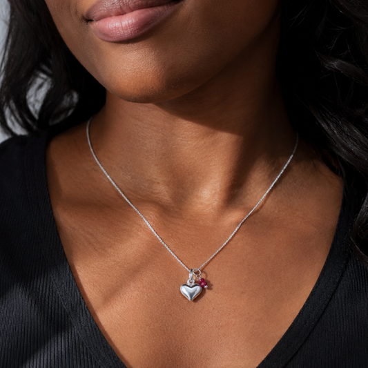 18" Puffy Heart and Dyed Corundum Necklace