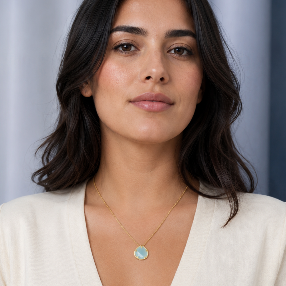 16" + 2" 14 Karat Gold Plated Pear Chalcedony Necklace