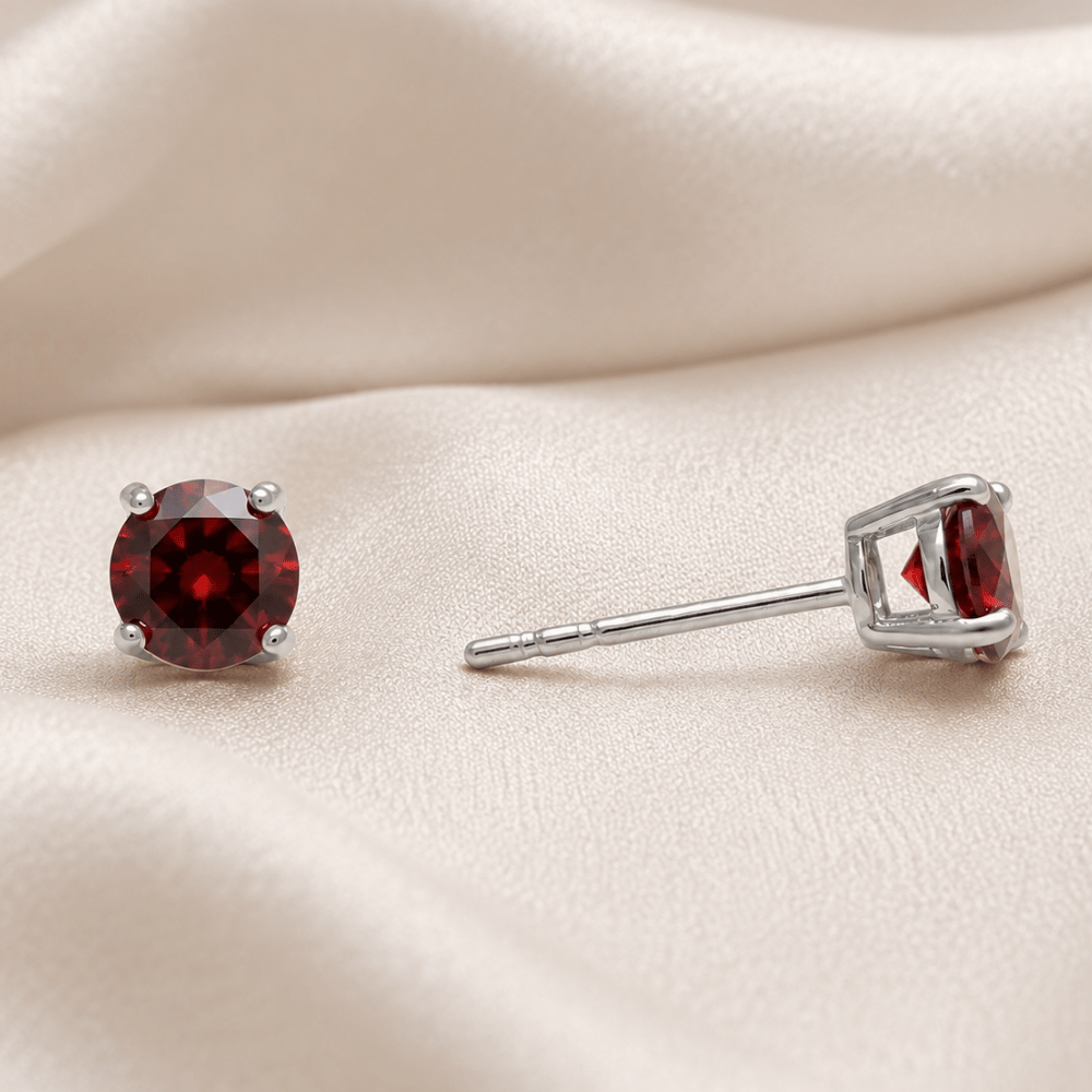Rhodium Plated Birthstone Stud Earrings