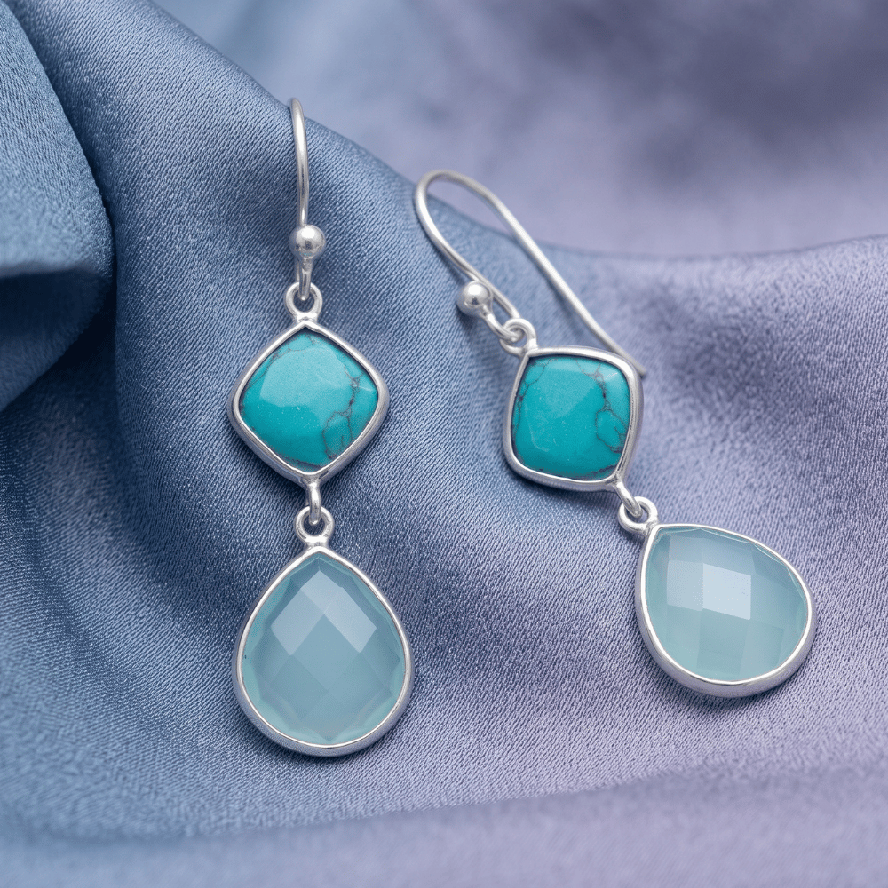 Stabilized Turquoise and Sea Green Chalcedony Drop Earrings