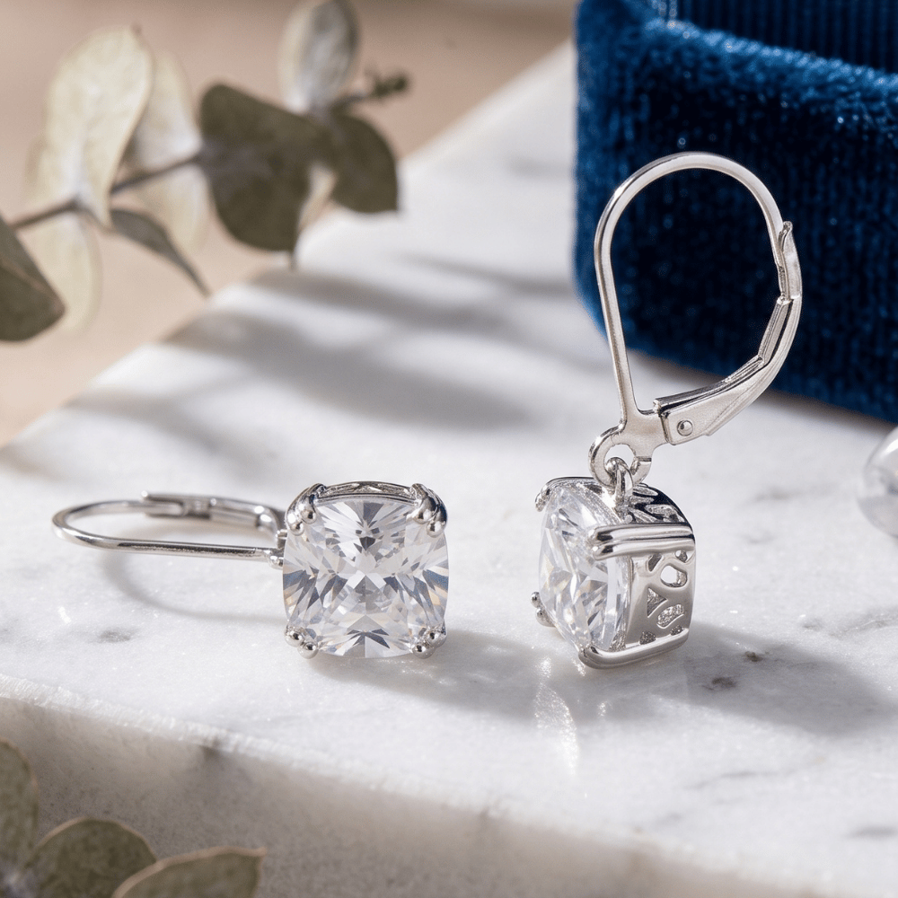 Cushion Cut CZ Lever Back Earrings