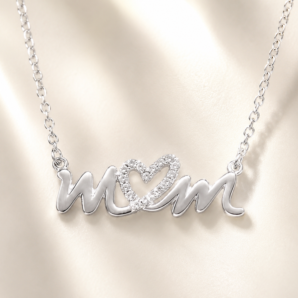 16" + 2" CZ Heart "mom" Necklace