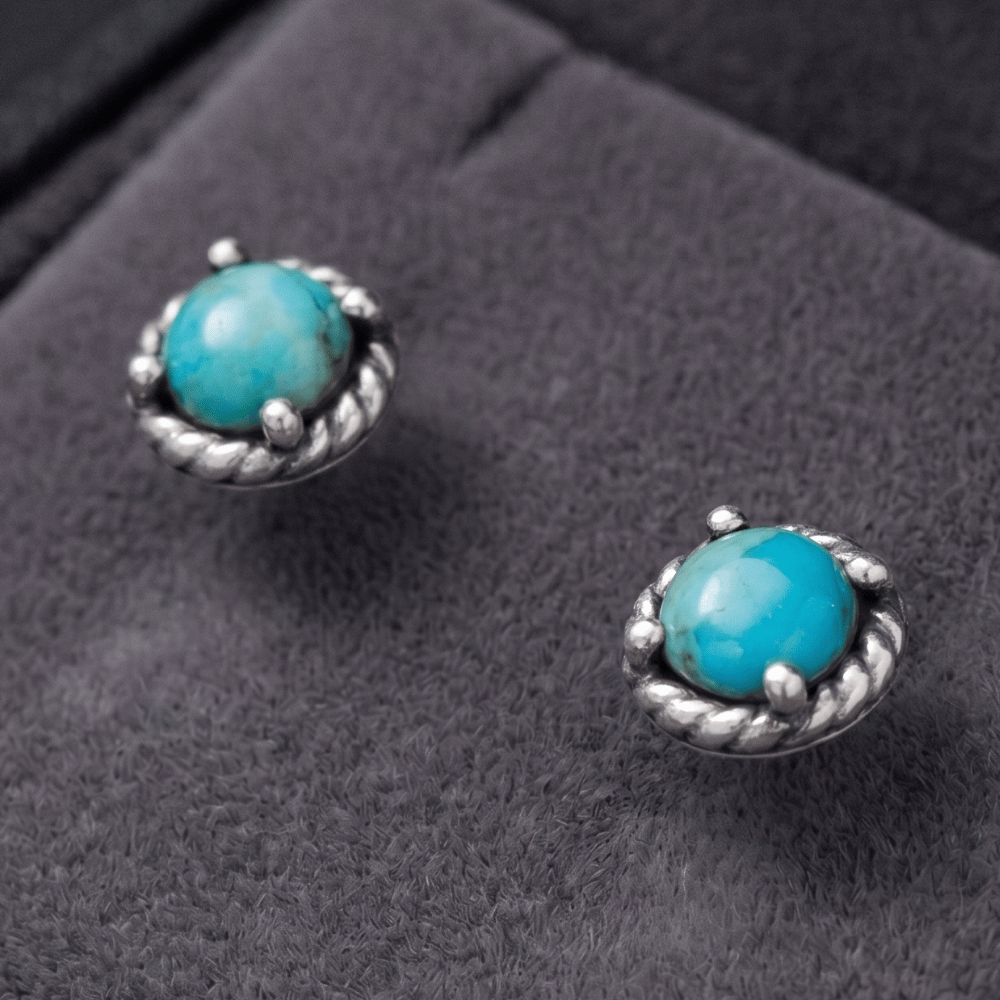 Oxidized Rope Edge Turquoise Stud Earrings