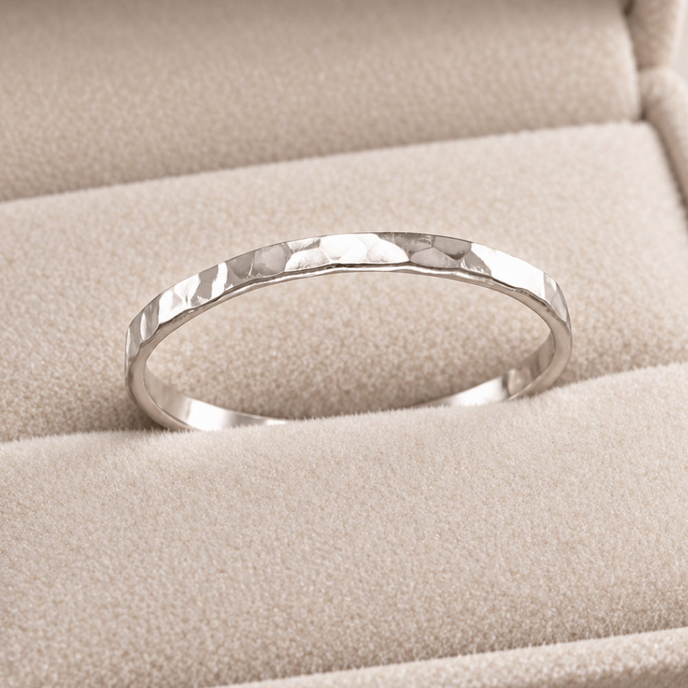 Thin Polished Hammered Band Ring
