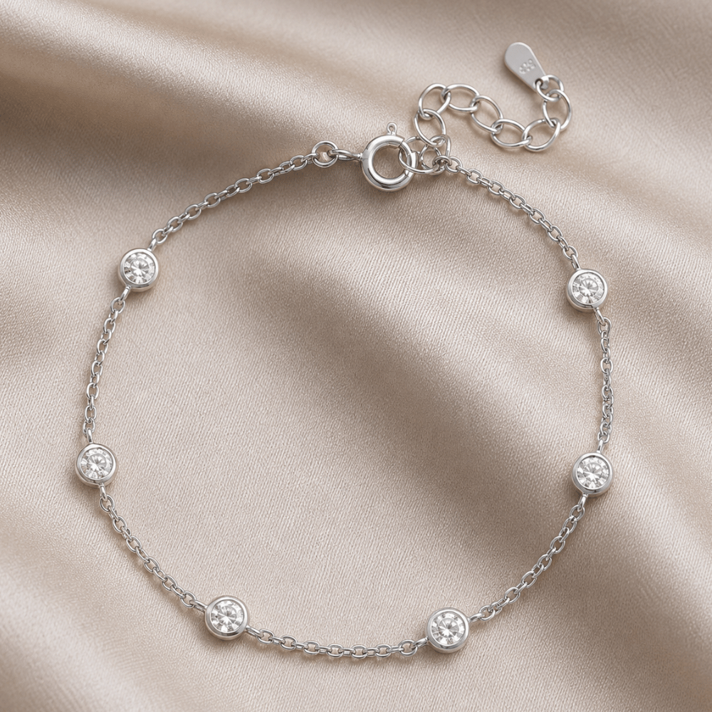 7" + 1" Rhodium Plated Bezel Set CZ Bracelet