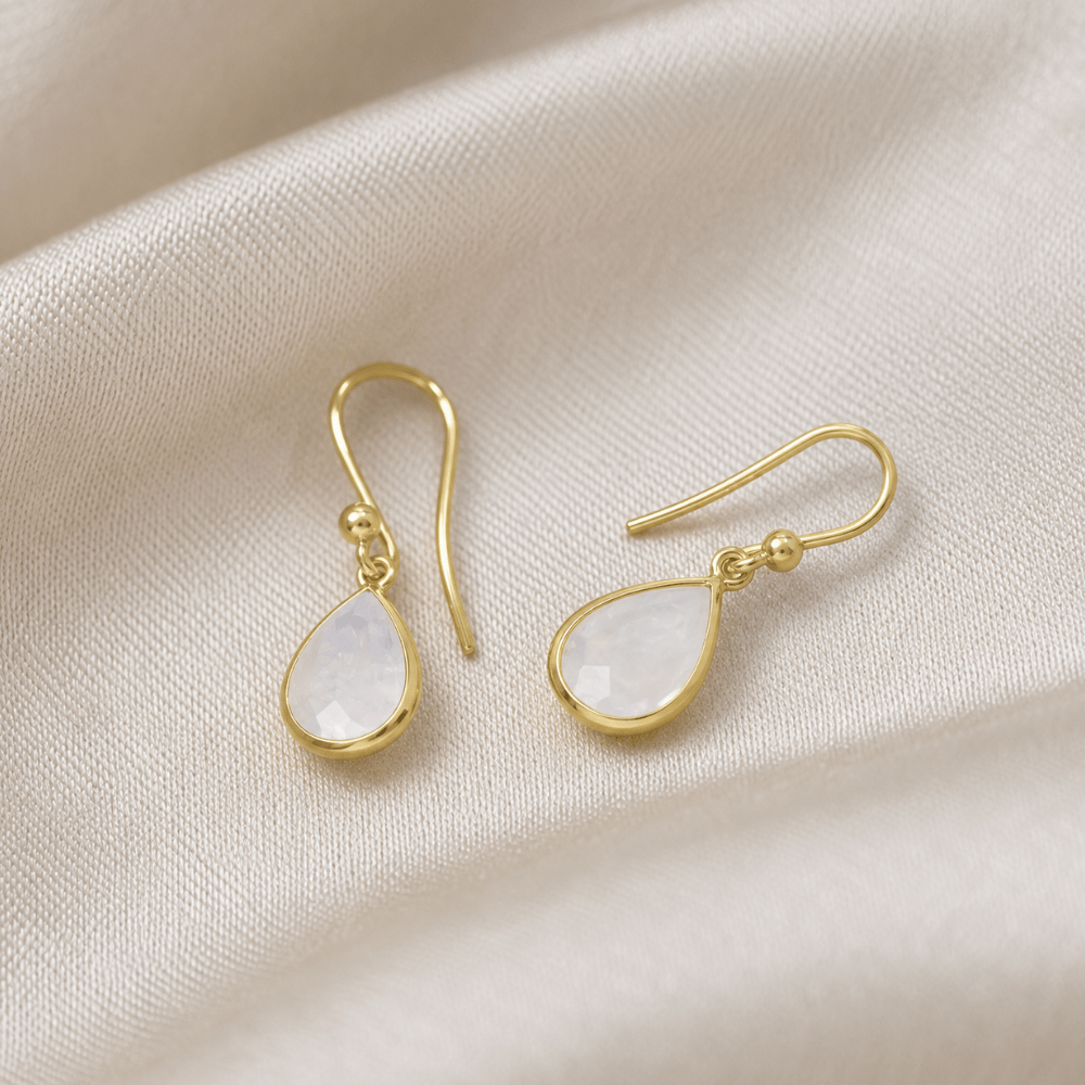 14 Karat Gold Plated Pear Rainbow Moonstone Earrings