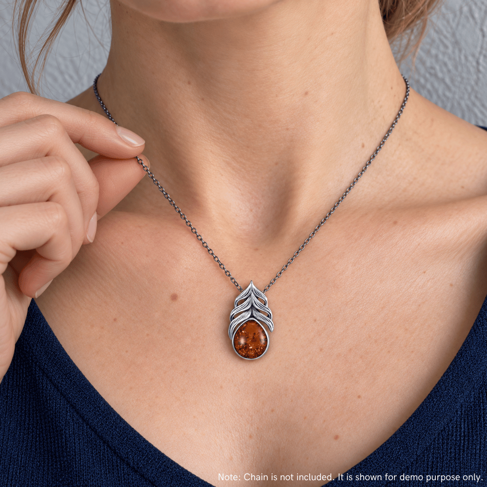 Oxidized Baltic Amber Feather Slide