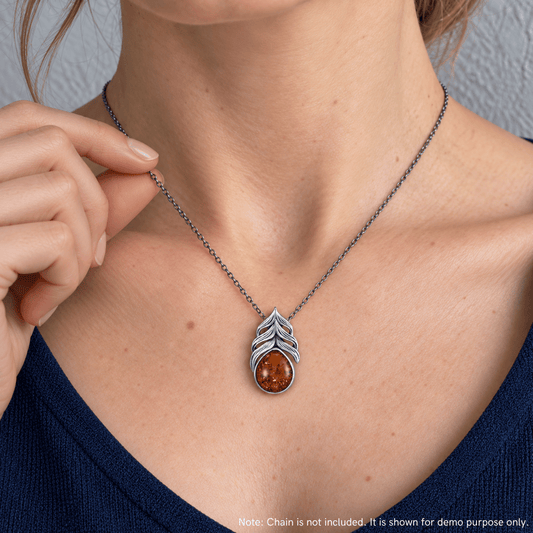 Oxidized Baltic Amber Feather Slide