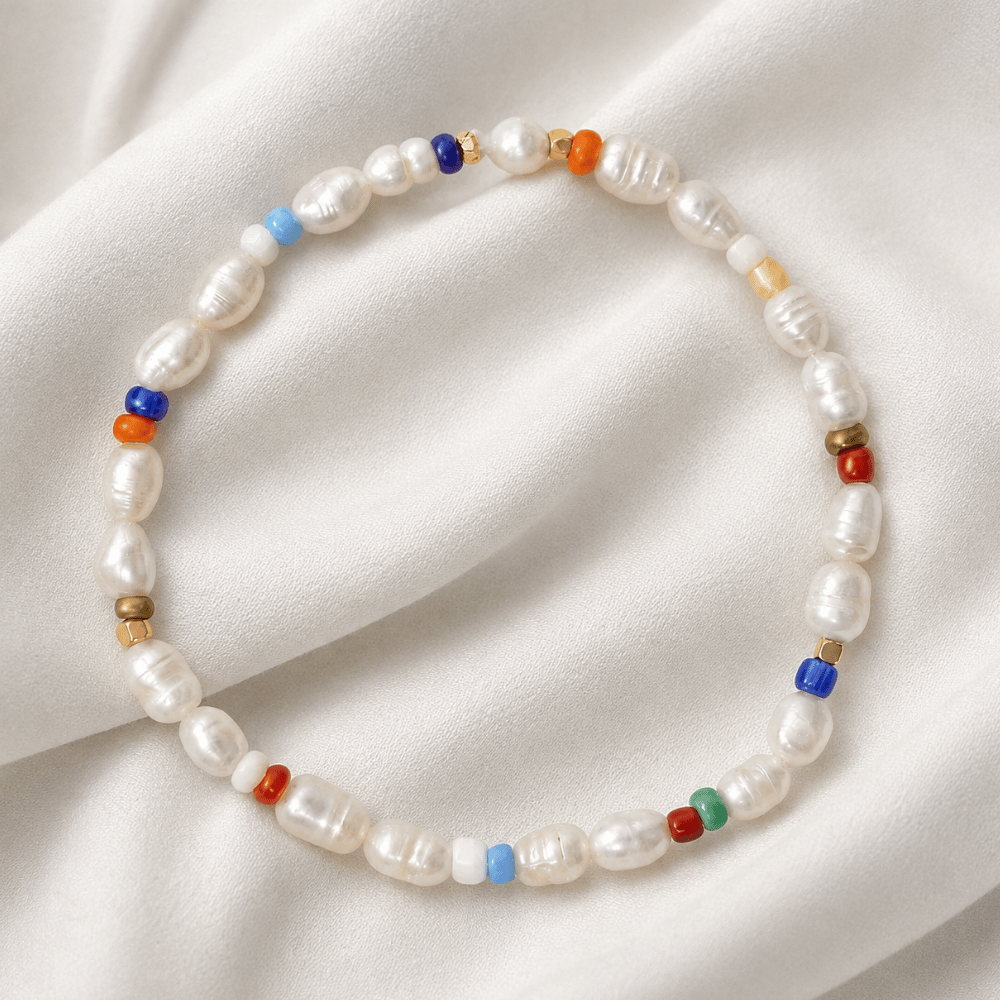 Rainbow Seed Bead and Cultured Freshwater Pearl Stretch Bracelet - view 2