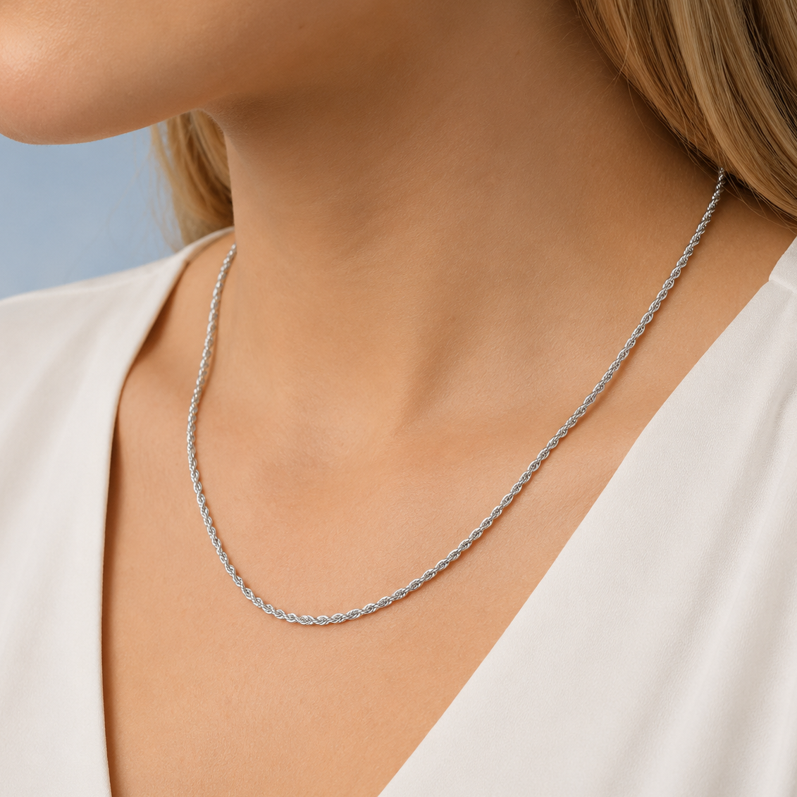 925 Sterling Silver Rhodium Plated Rope Chain Necklace - 1.8mm