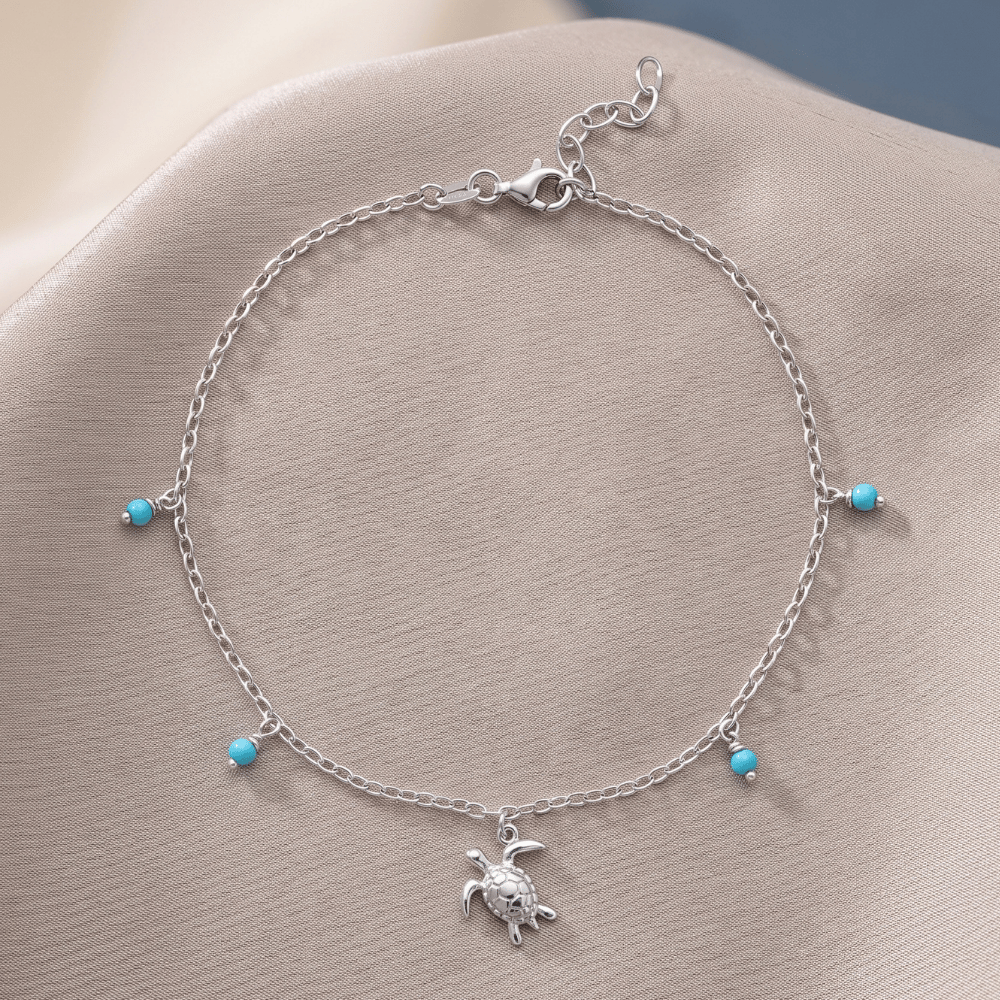 Sea Turtle and Reconstituted Turquoise Charm Anklet