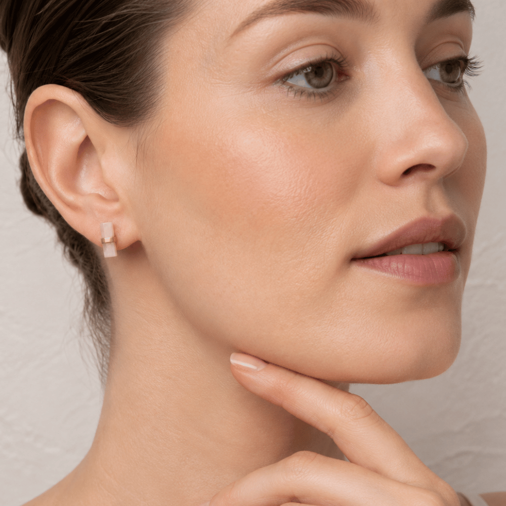 14 Karat Gold Plated Pencil Cut Rose Quartz Studs