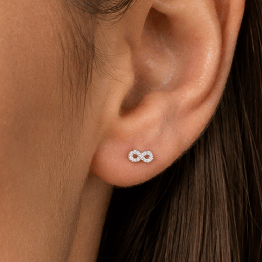 Rhodium Plated CZ Infinity Earrings