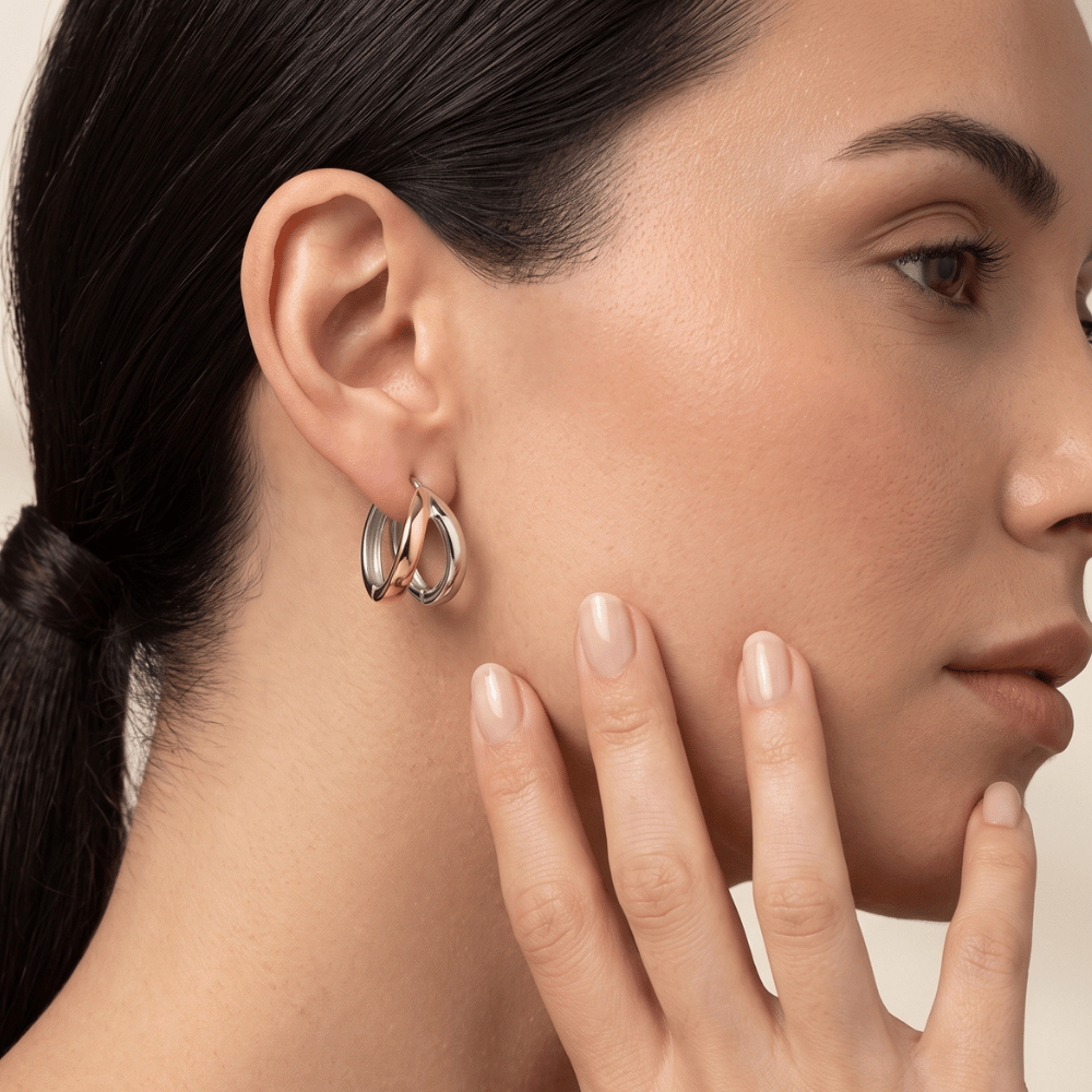 Two Tone Stainless Steel Split Hoop Earrings