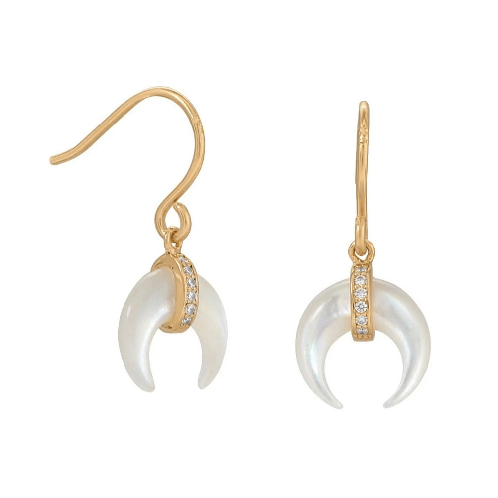 Mother of Pearl and CZ Crescent Gold Plate Earrings