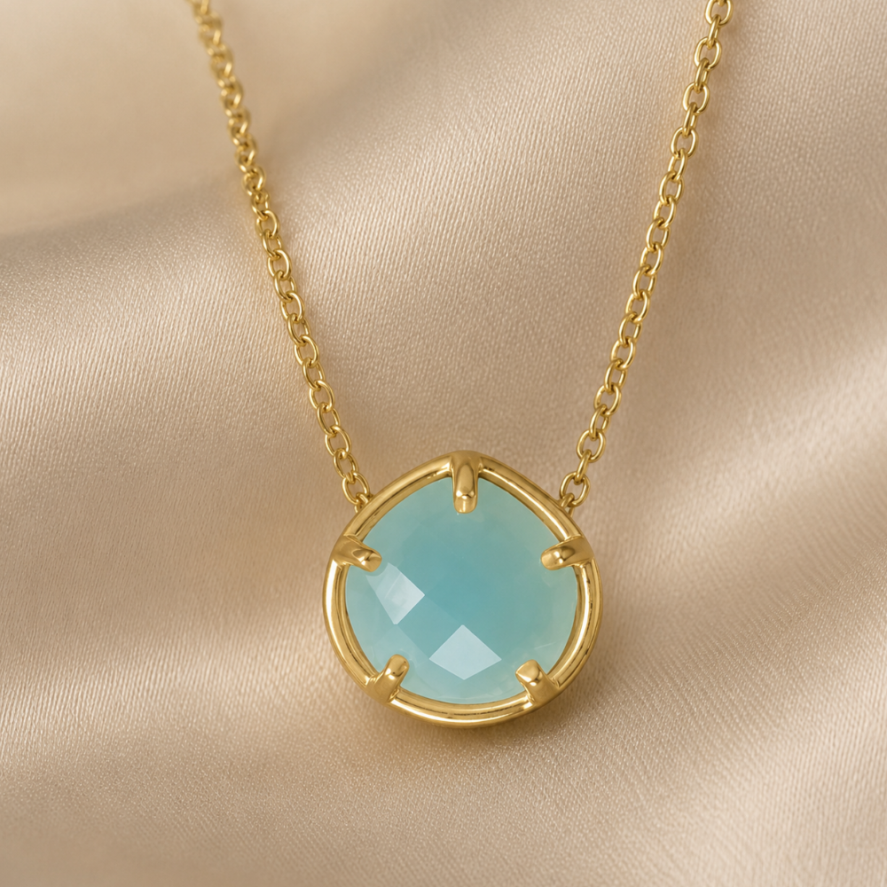 16" + 2" 14 Karat Gold Plated Pear Chalcedony Necklace