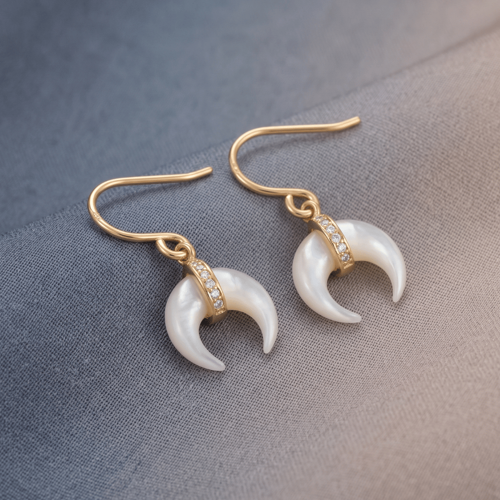 Mother of Pearl and CZ Crescent Gold Plate Earrings