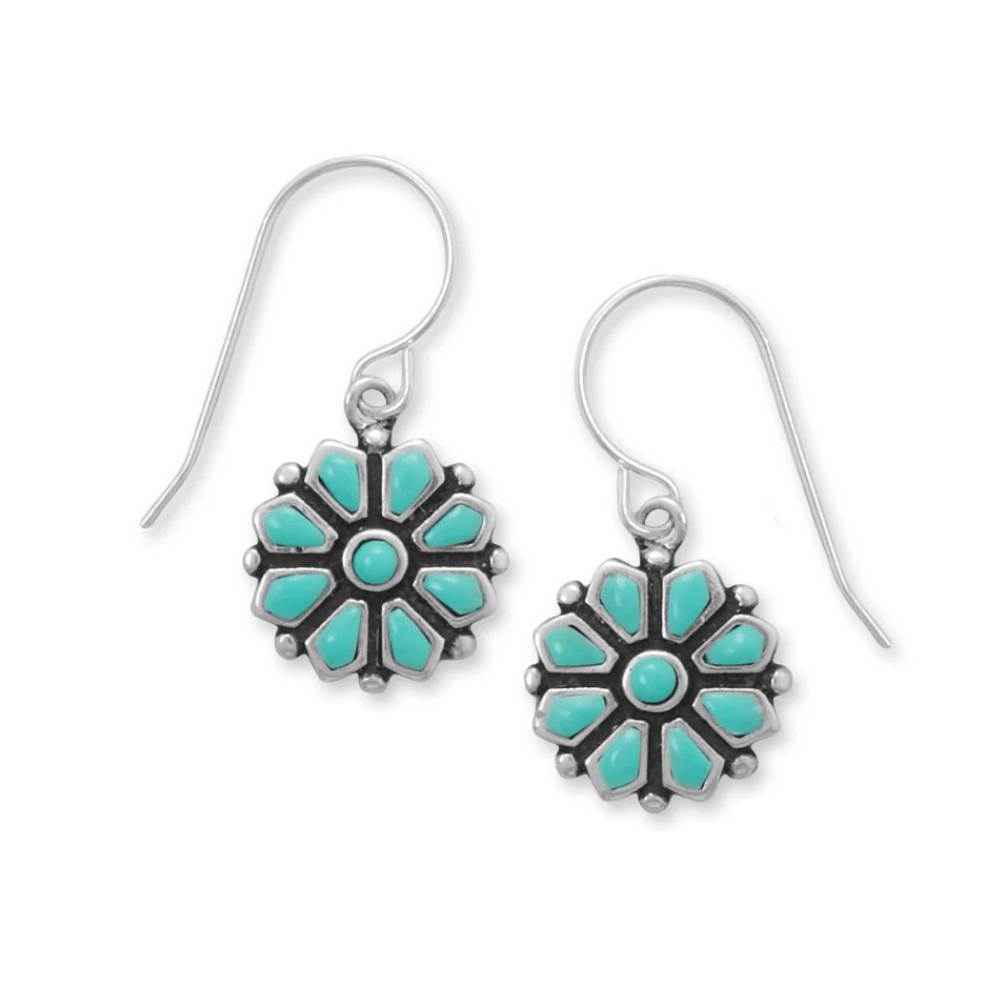 Turquoise Flower French Wire Earrings