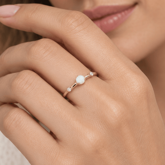 14 Karat Gold Plated Synthetic Opal and CZ Ring