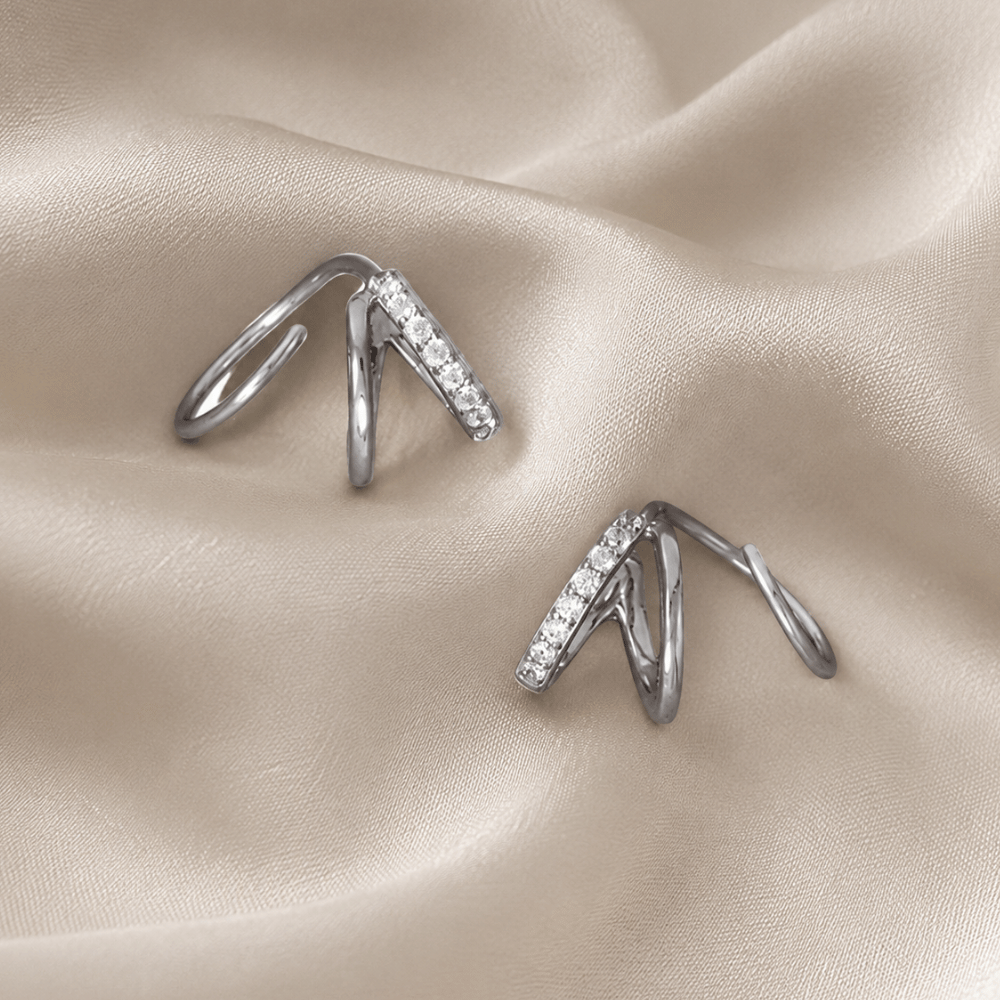 Rhodium Plated CZ Hoop Earrings