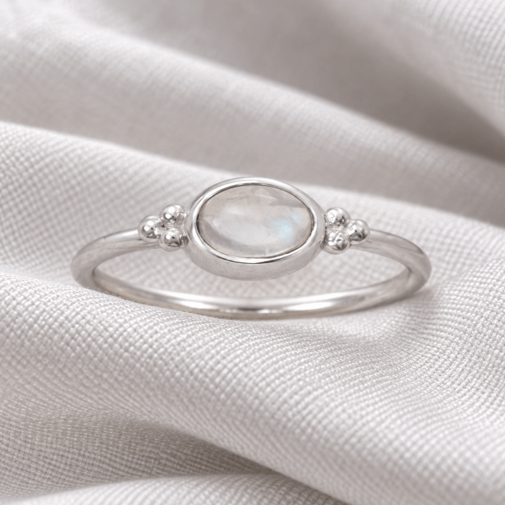 Dainty Oval Rainbow Moonstone Ring