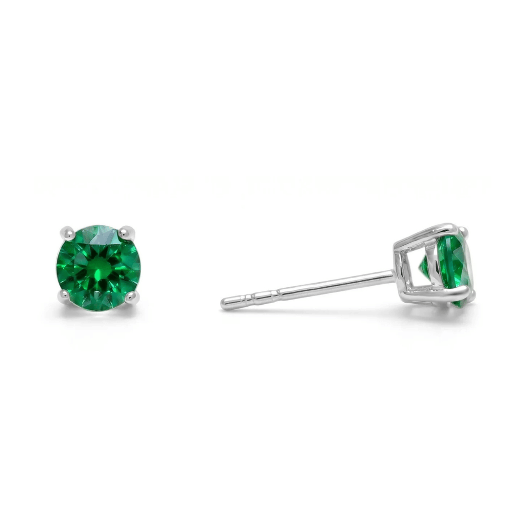 Rhodium Plated Birthstone Stud Earrings