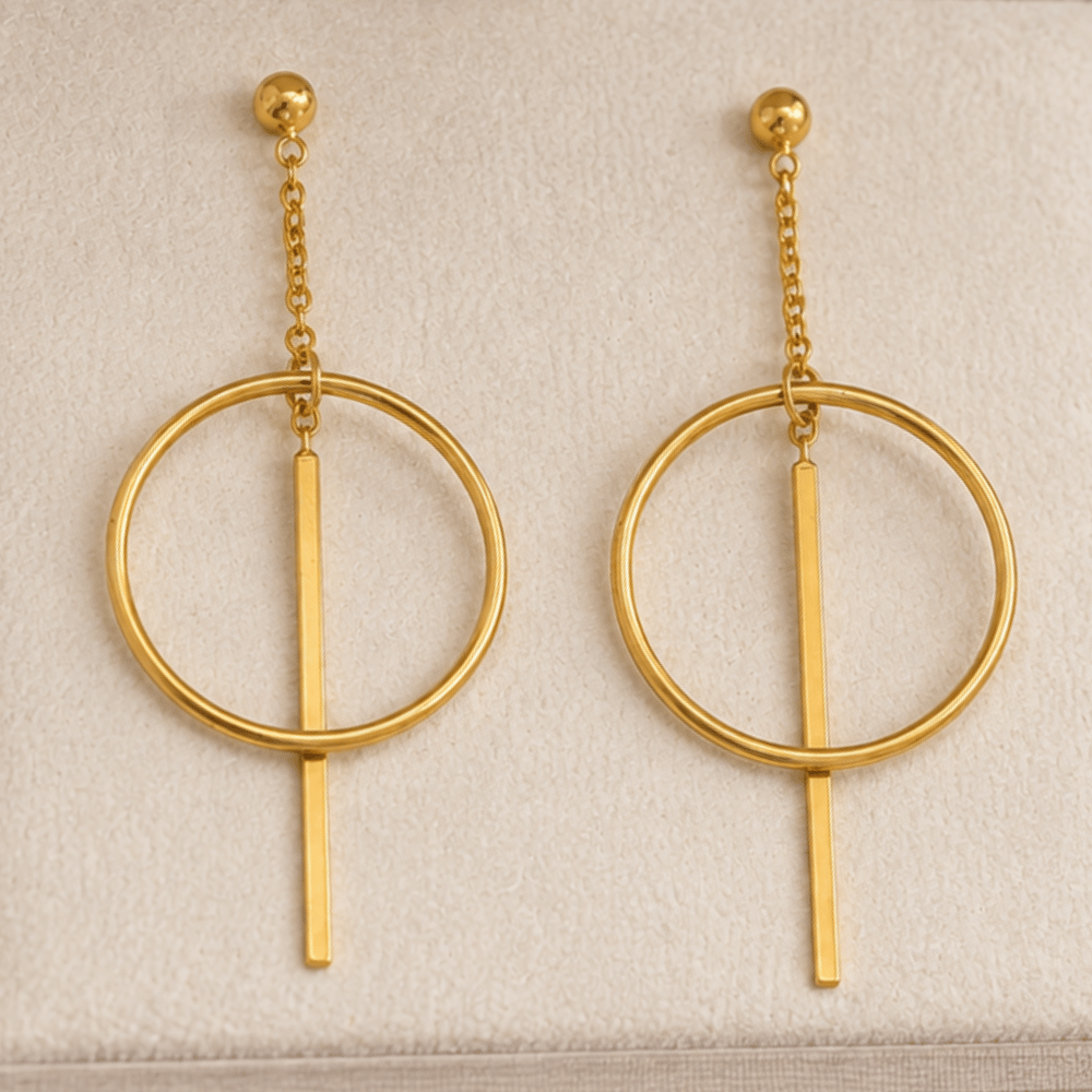 14 Karat Gold Plated Long Bar w/Circle Post Earrings