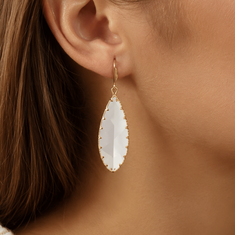 Gold Tone Etched Leaf Glass French Wire Fashion Earrings