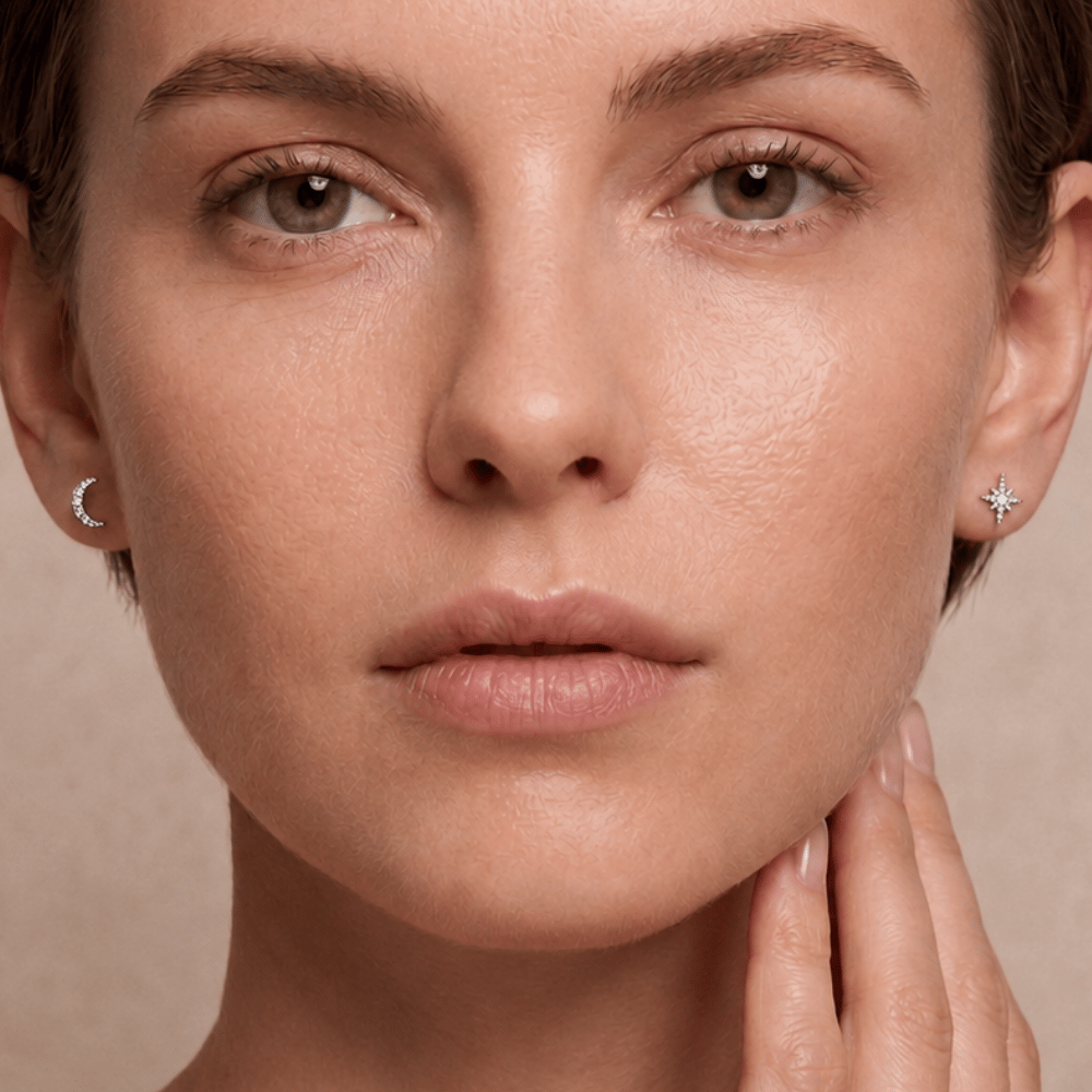 CZ Moon and Star Stud Earrings