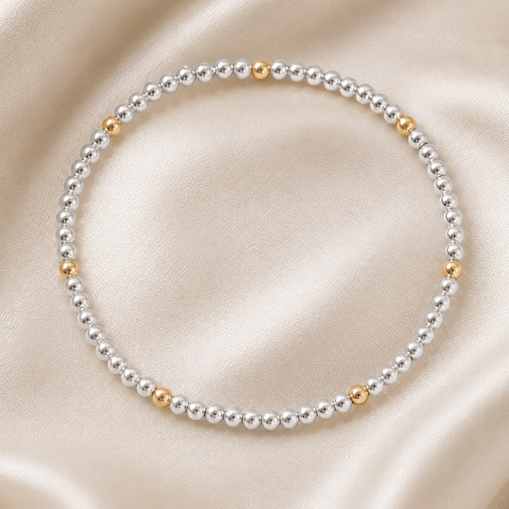 7-inch 3mm Polished Silver and 14/20 Gold Filled Bead Stretch Bracelet - view 3