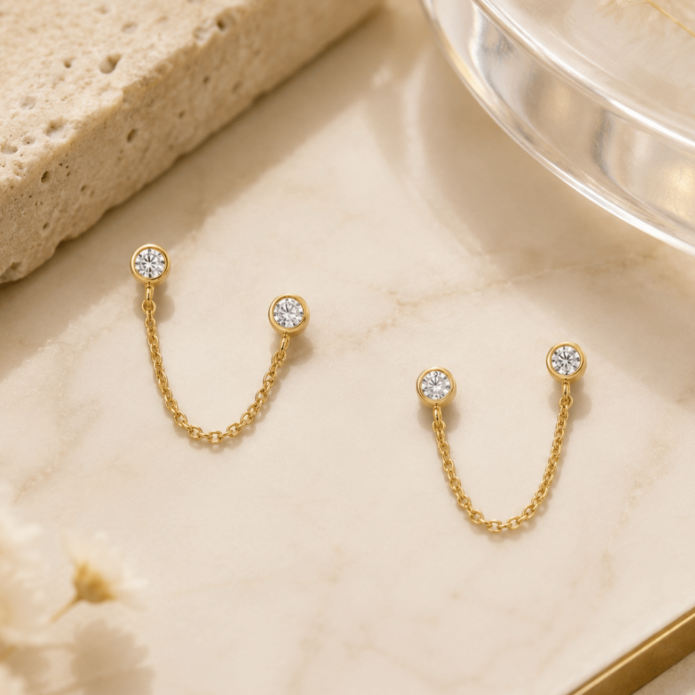 Round CZ Double Post Earrings