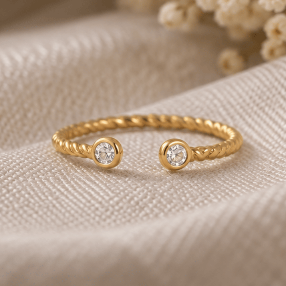 14 Karat Gold Plated CZ Twist Cable Ring