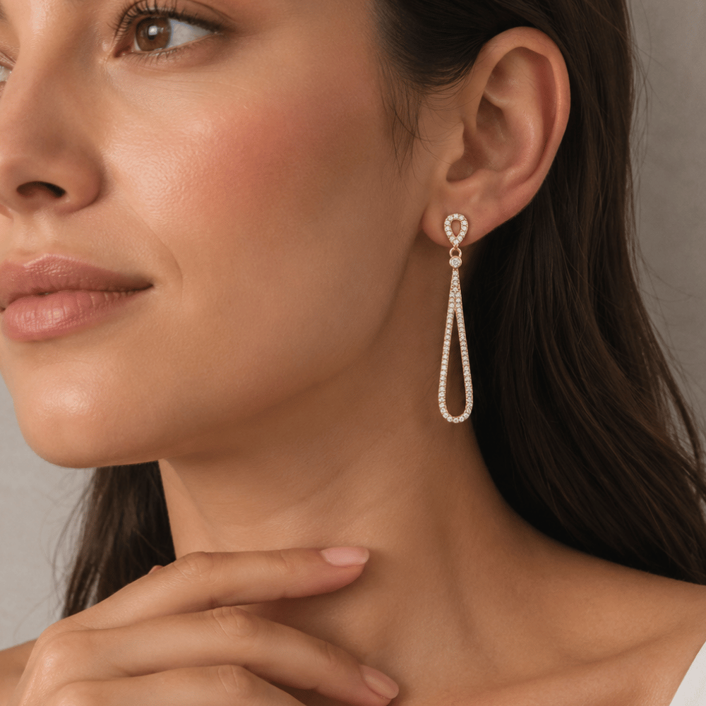 14 Karat Gold Plated CZ Pear Drop Earrings