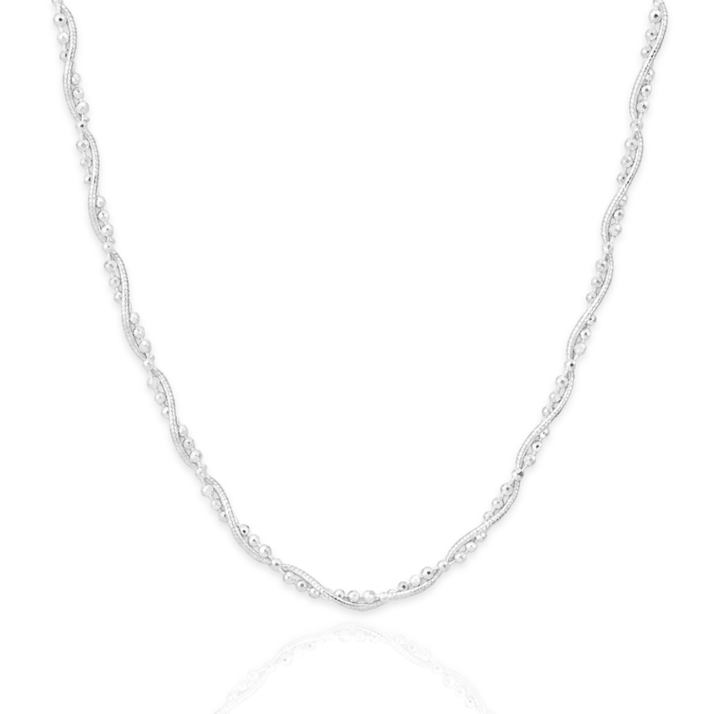 925 Sterling Silver Snake & Faceted Bead Twist Chain Necklace - 2mm