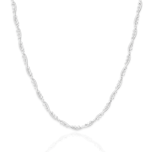925 Sterling Silver Snake & Faceted Bead Twist Chain Necklace - 2mm