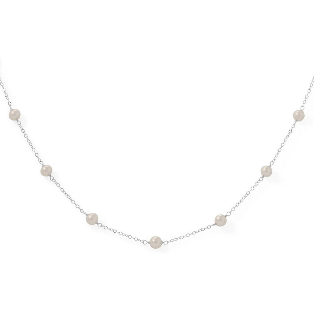 16" Sterling Silver 9 Cultured Freshwater Pearl Necklace