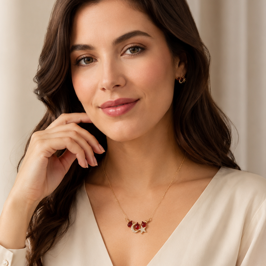 16" + 2" Celestial Garnet Charm Necklace