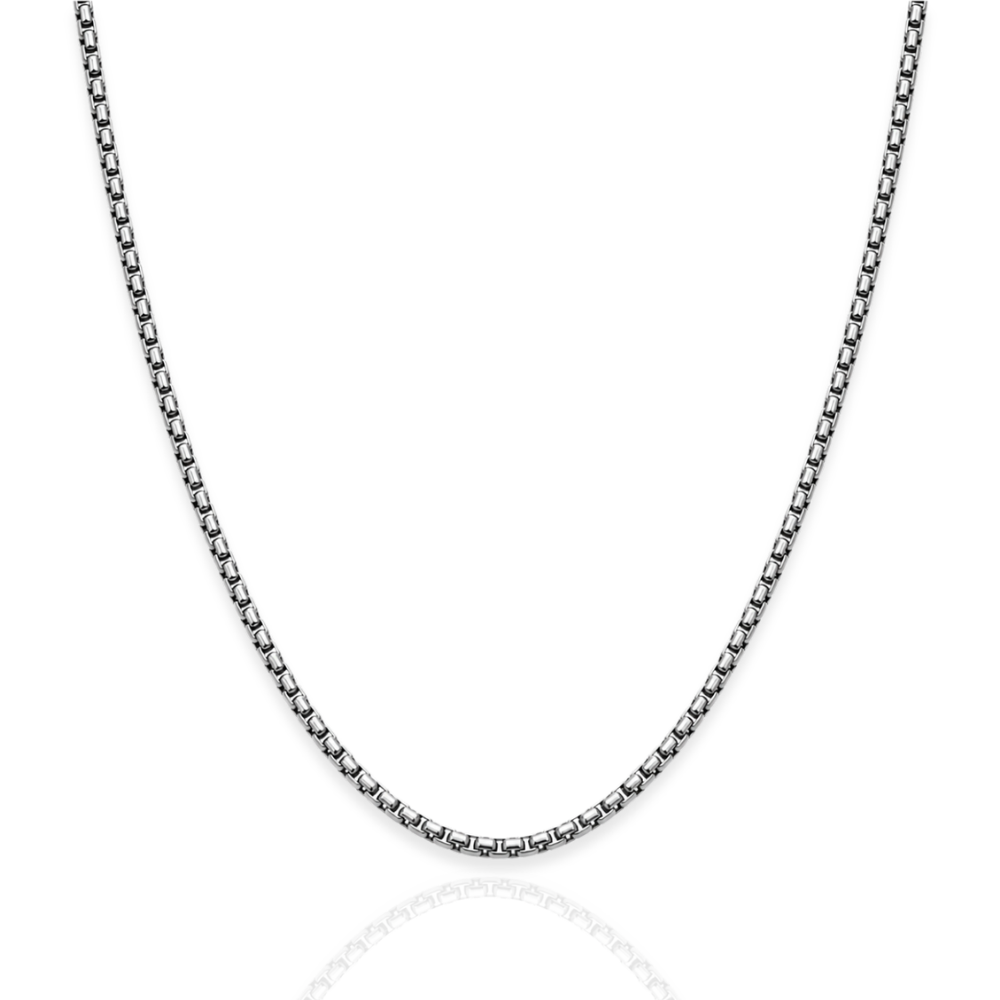 925 Sterling Silver Oxidized Rounded Box Chain Necklace - 1.6mm