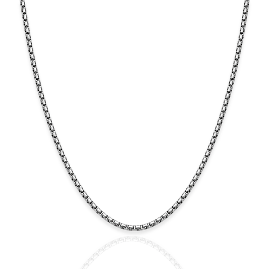 925 Sterling Silver Oxidized Rounded Box Chain Necklace - 1.6mm