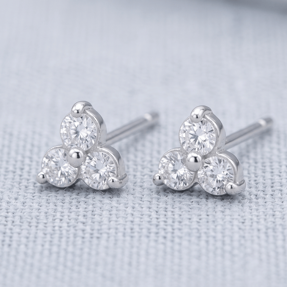 Tri Shape CZ Stud Earrings