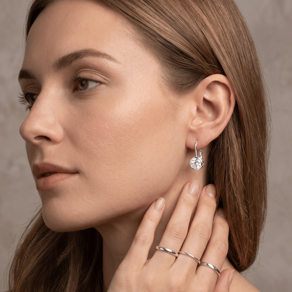 Bezel Set CZ Lever Earrings