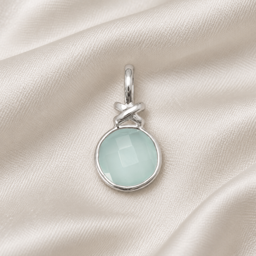 Faceted Sea Green Chalcedony Pendant with "X" Design