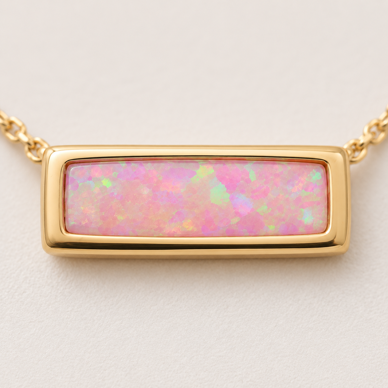 14 Karat Gold Plated Mini Synthetic Pink Opal Bar Necklace