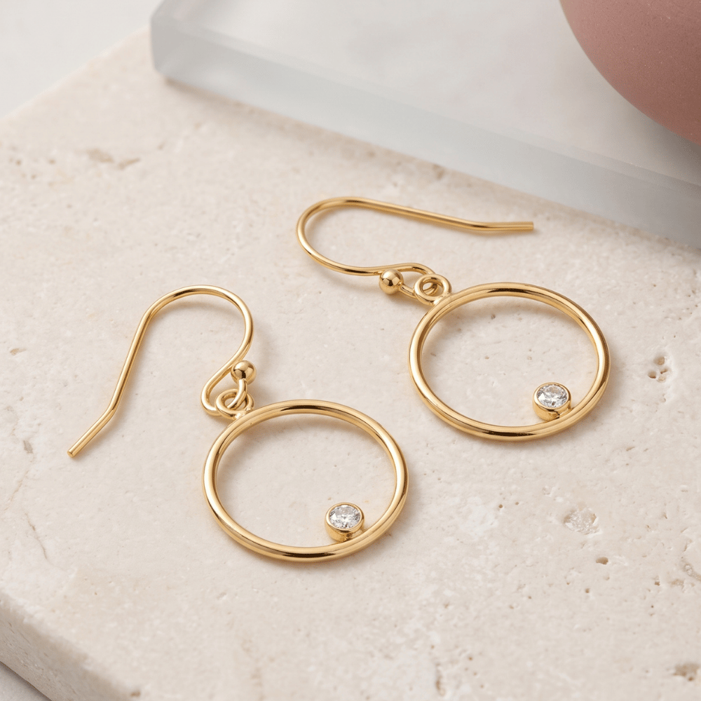 14/20 Gold Filled 15mm Circle with CZ Earrings