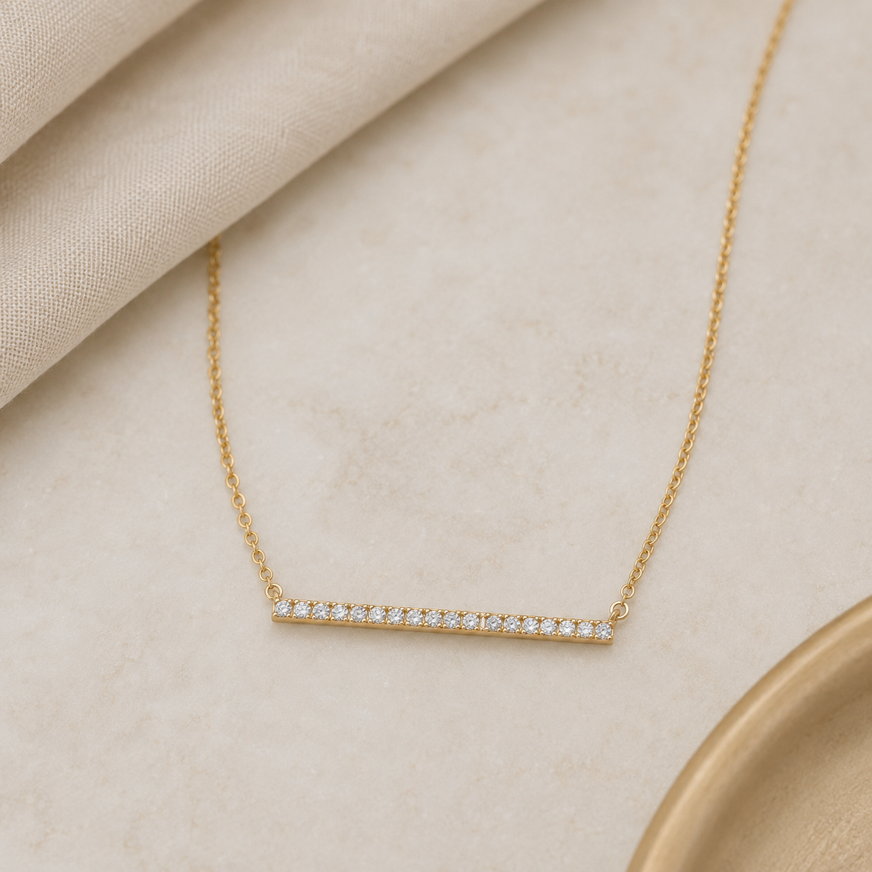 16" + 2" 14 Karat Gold Plated CZ Bar Necklace