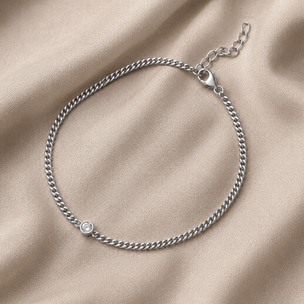 6.5" + 1" Rhodium Plated Bezel CZ Curb Chain Bracelet